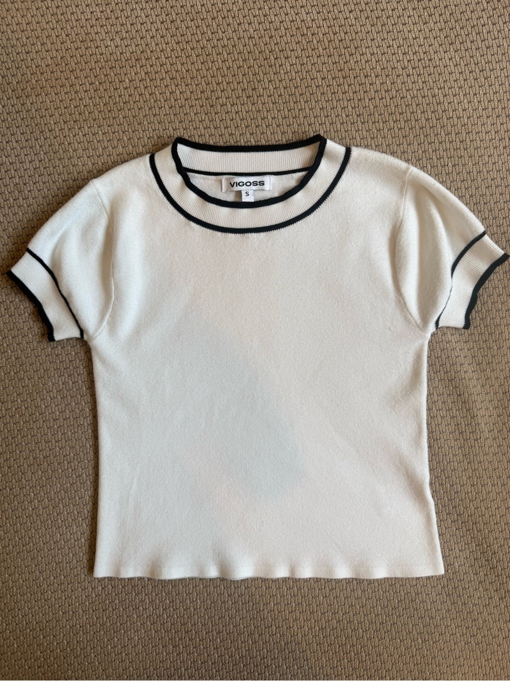 Vigoss White Knit Top with Black Trim